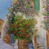Tableau vue de village d Sud huile sur toile signée