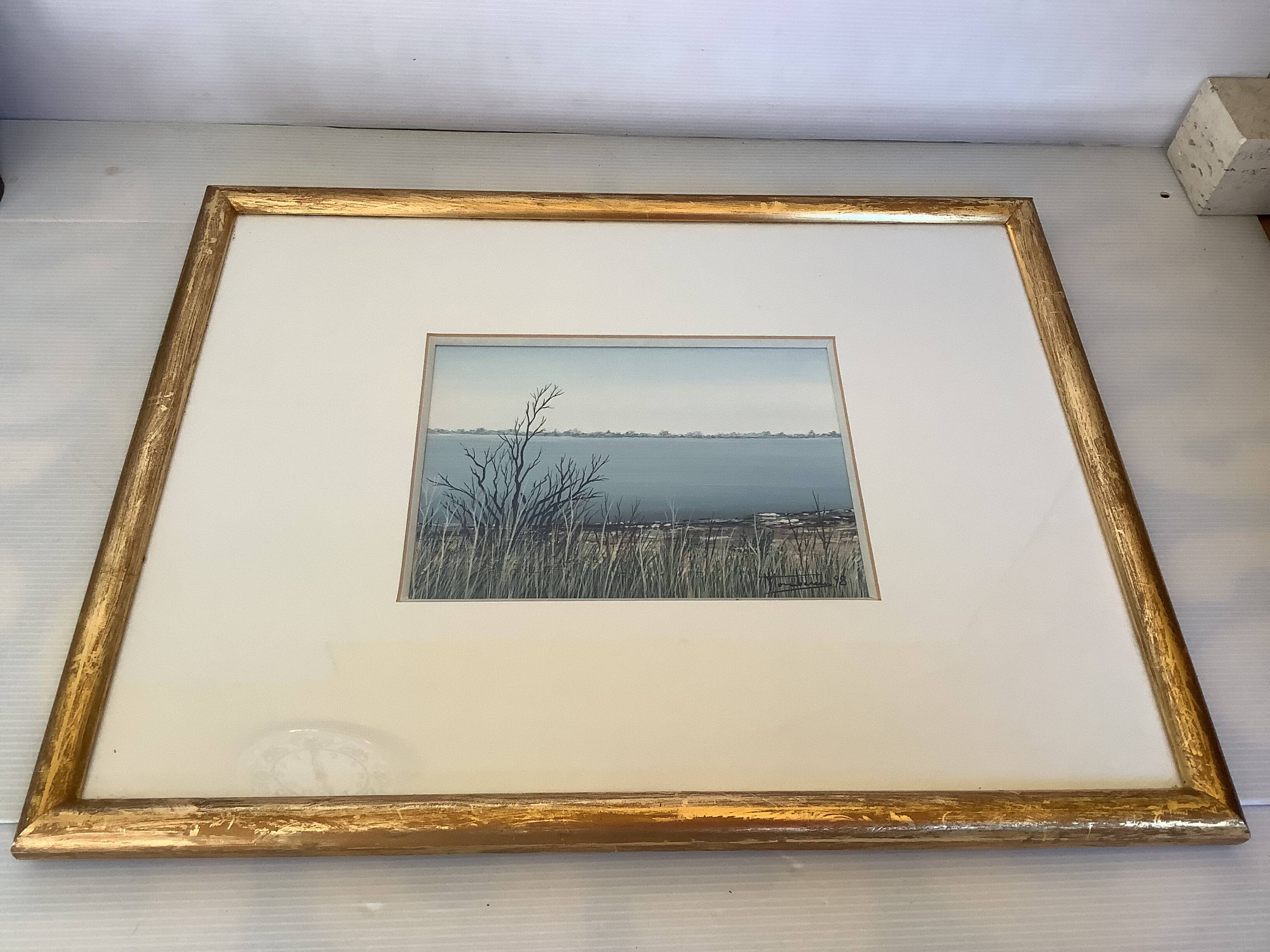 Tableau encadré la Camargue signé Michel Tombereau