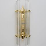 Pair of Venini Style Mid-Century Brass and Murano Glass "Triedri" Sconces