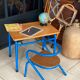Blue desk and school chair set  design Jacques Hitier