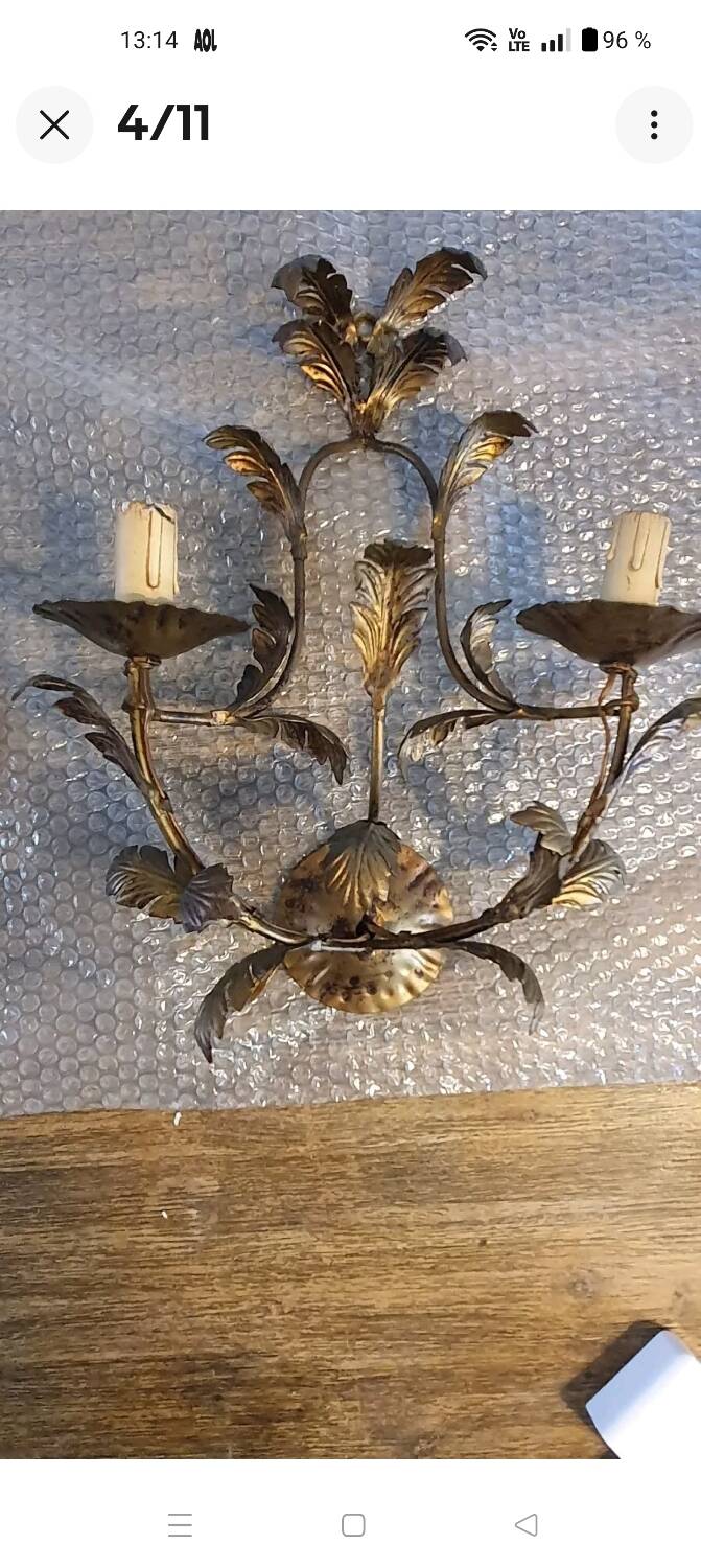Pair of 1960s gold-tone metal wall sconces