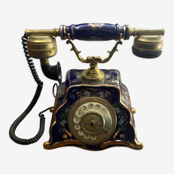 Téléphone de maison en porcelaine doré début XXeme