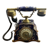 Téléphone de maison en porcelaine doré début XXeme