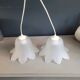 Pair of frosted glass flower pendant lights