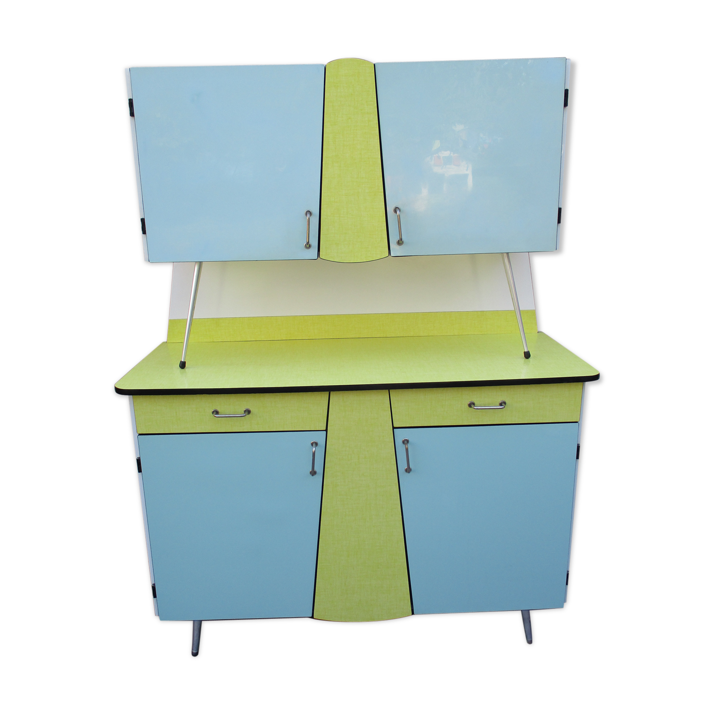 Yellow and blue vintage formica kitchen buffet