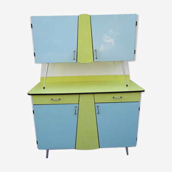 Buffet de cuisine en formica vintage jaune et bleu