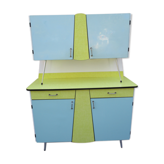 Buffet de cuisine en formica vintage jaune et bleu