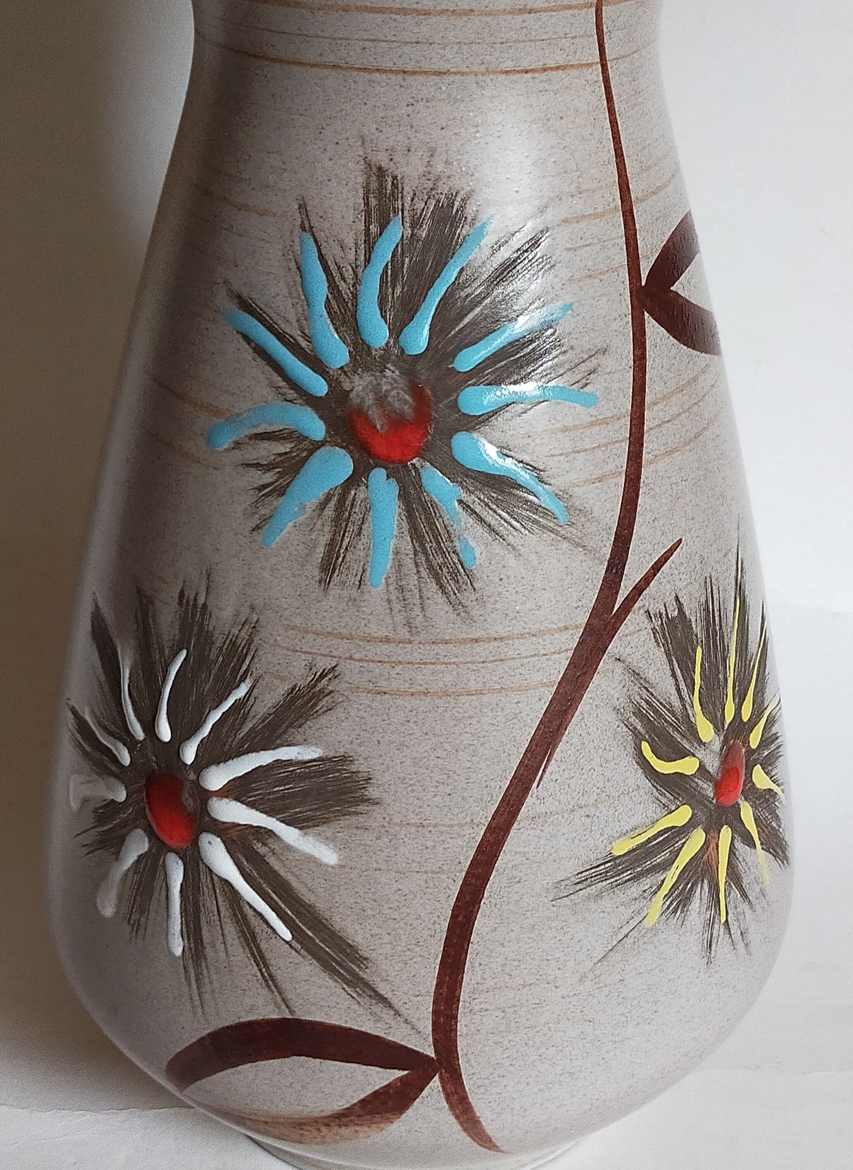 German ceramic vase West-Germany with three flowers n°1218