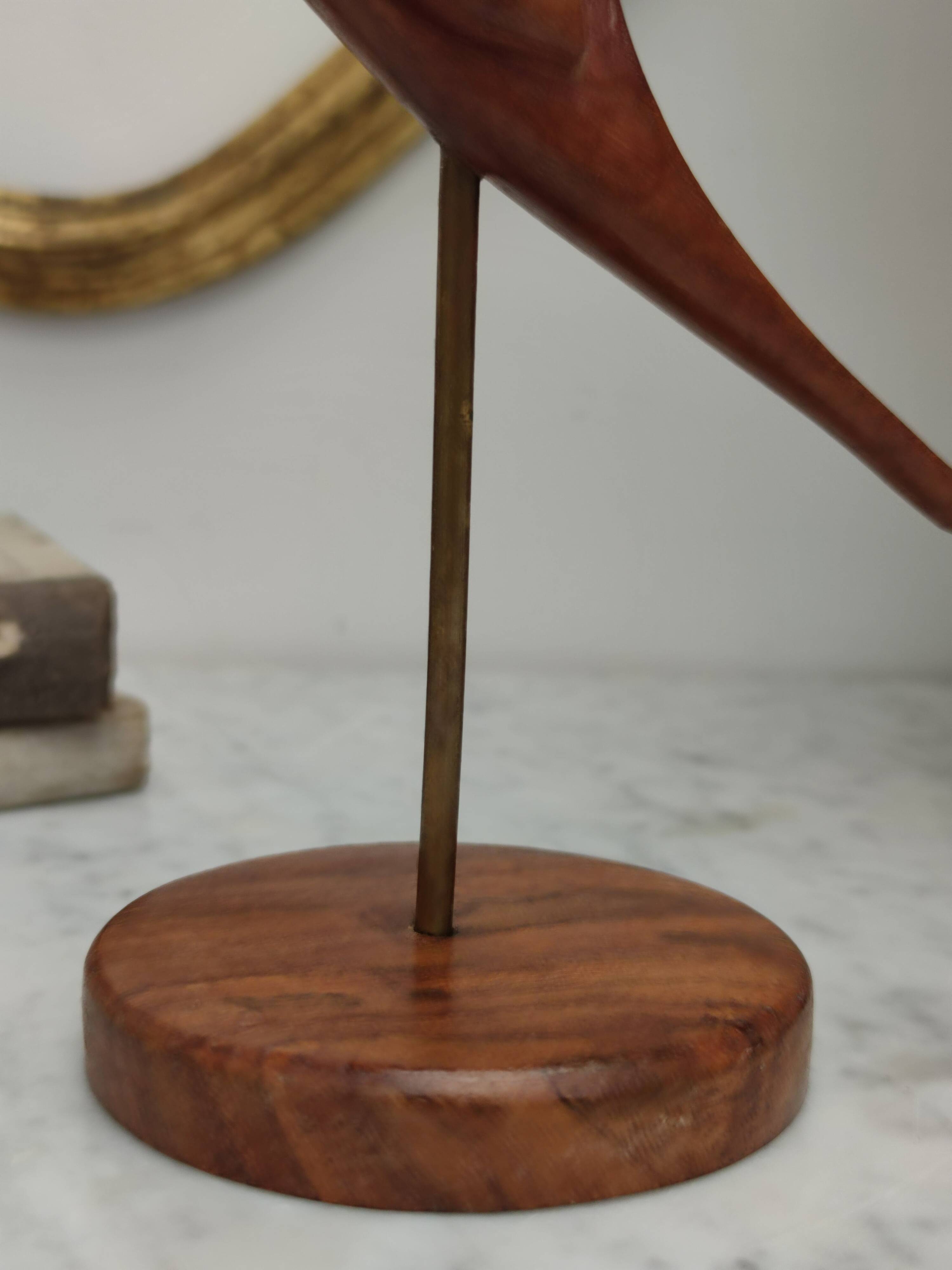 Teak and brass parrot