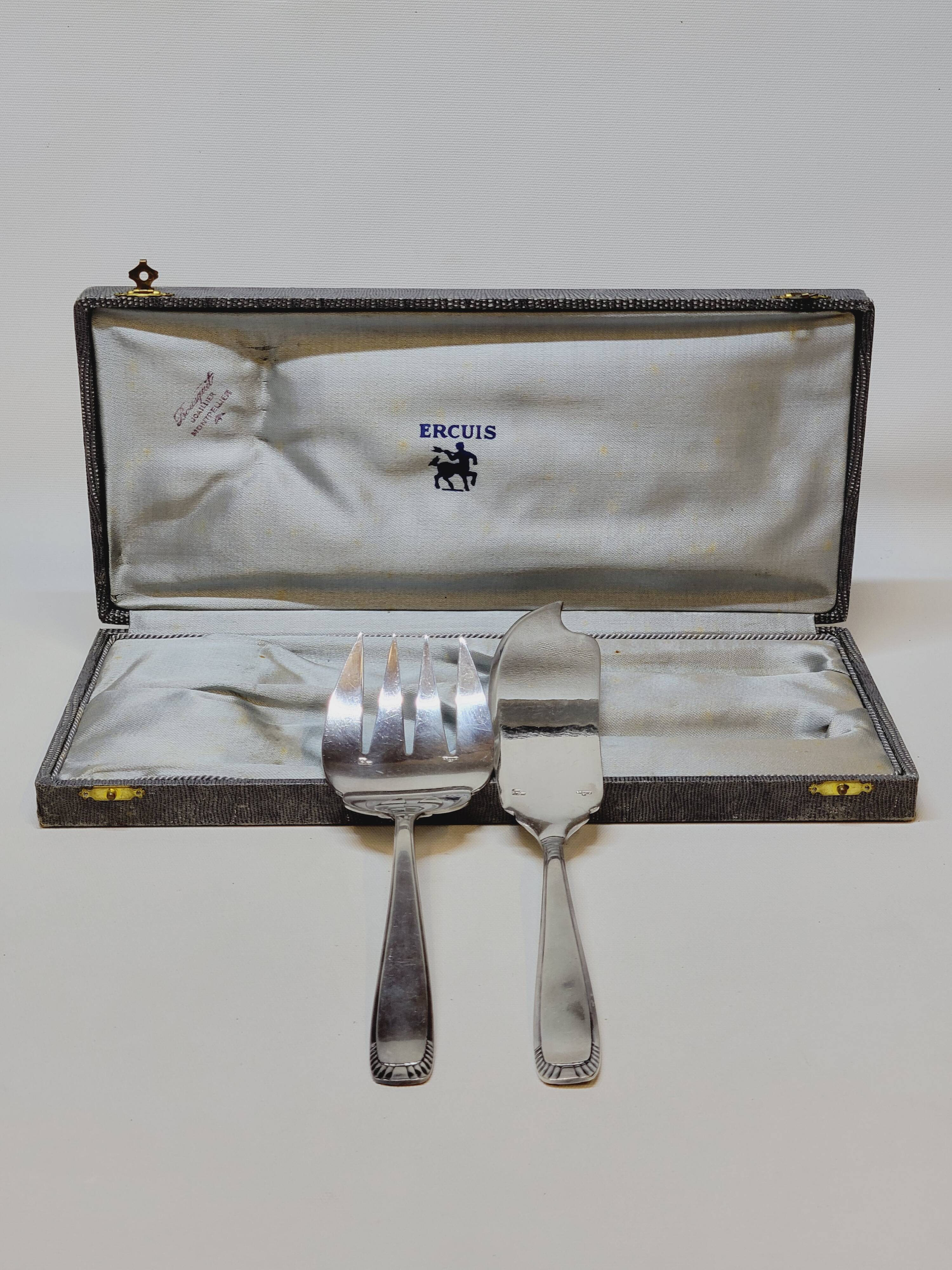 Ercuis Art Deco Silver Metal Fish Serving Cutlery Set