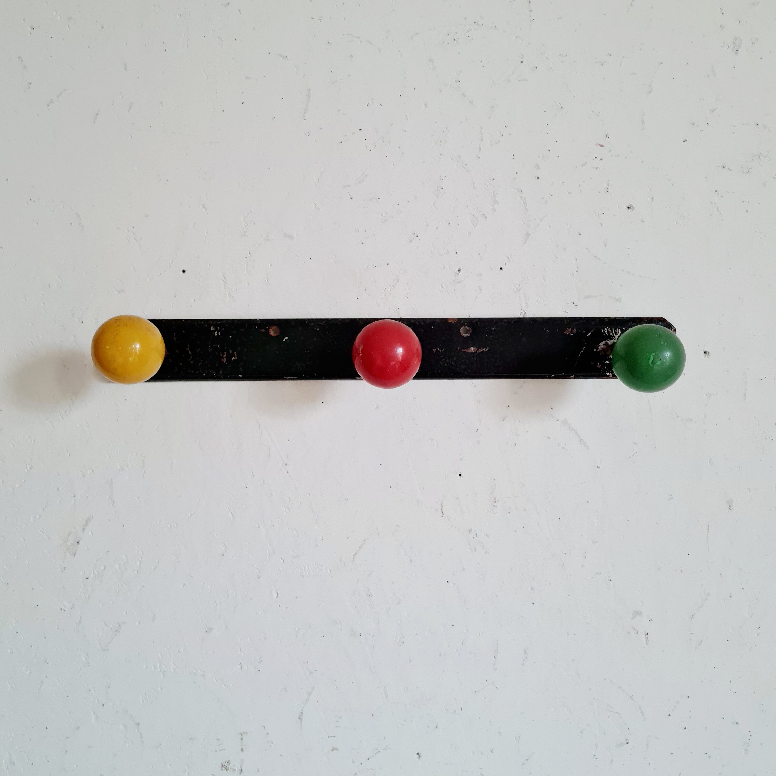 Coat rack 3 hooks metal balls, 50s
