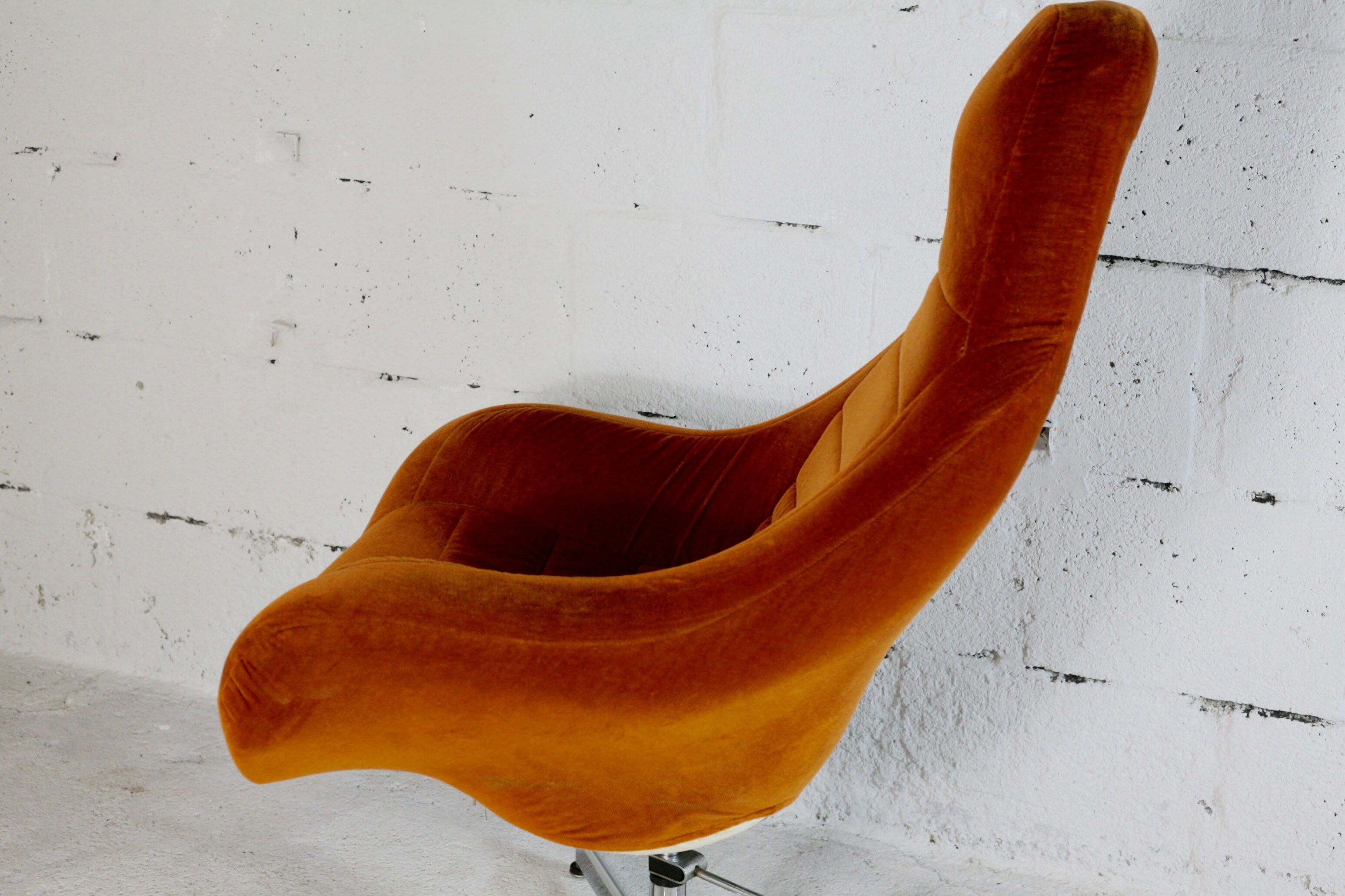 Space age chair, fiberglass, orange velvet, circa 1970s
