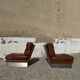 2 armchairs and 1 ottoman in brushed aluminium and brown leather, France, 1970