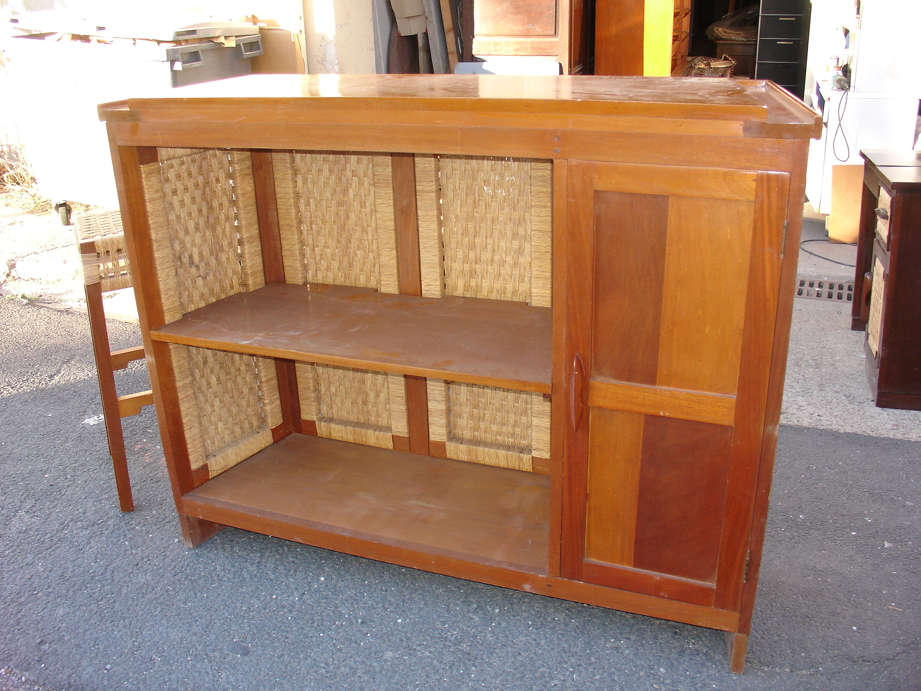 Mahogany and straw bar, made in Mexico around 1950