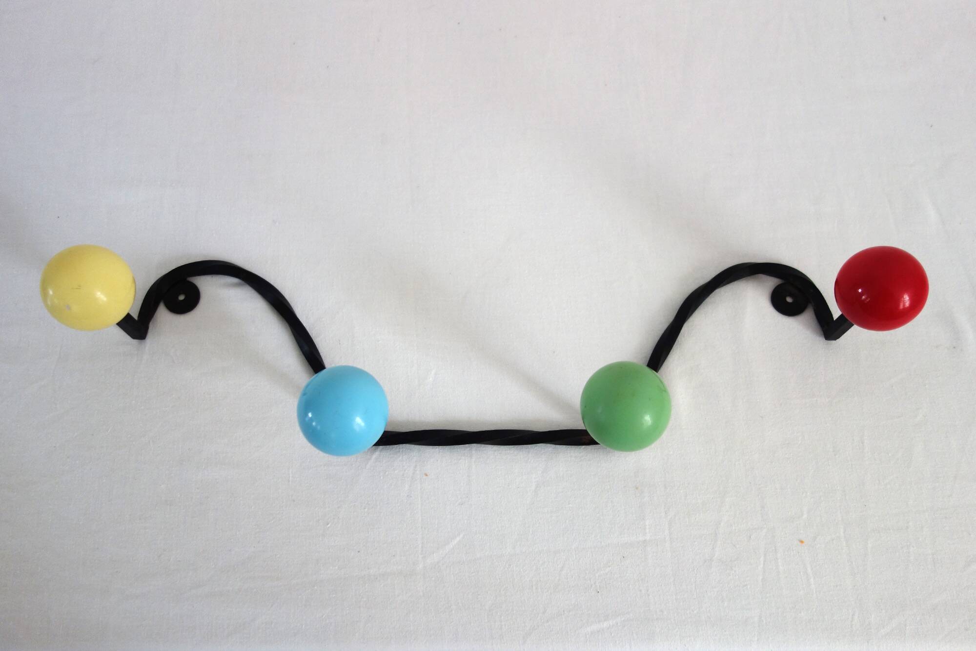 Porte manteau fer forgé et bois années 60