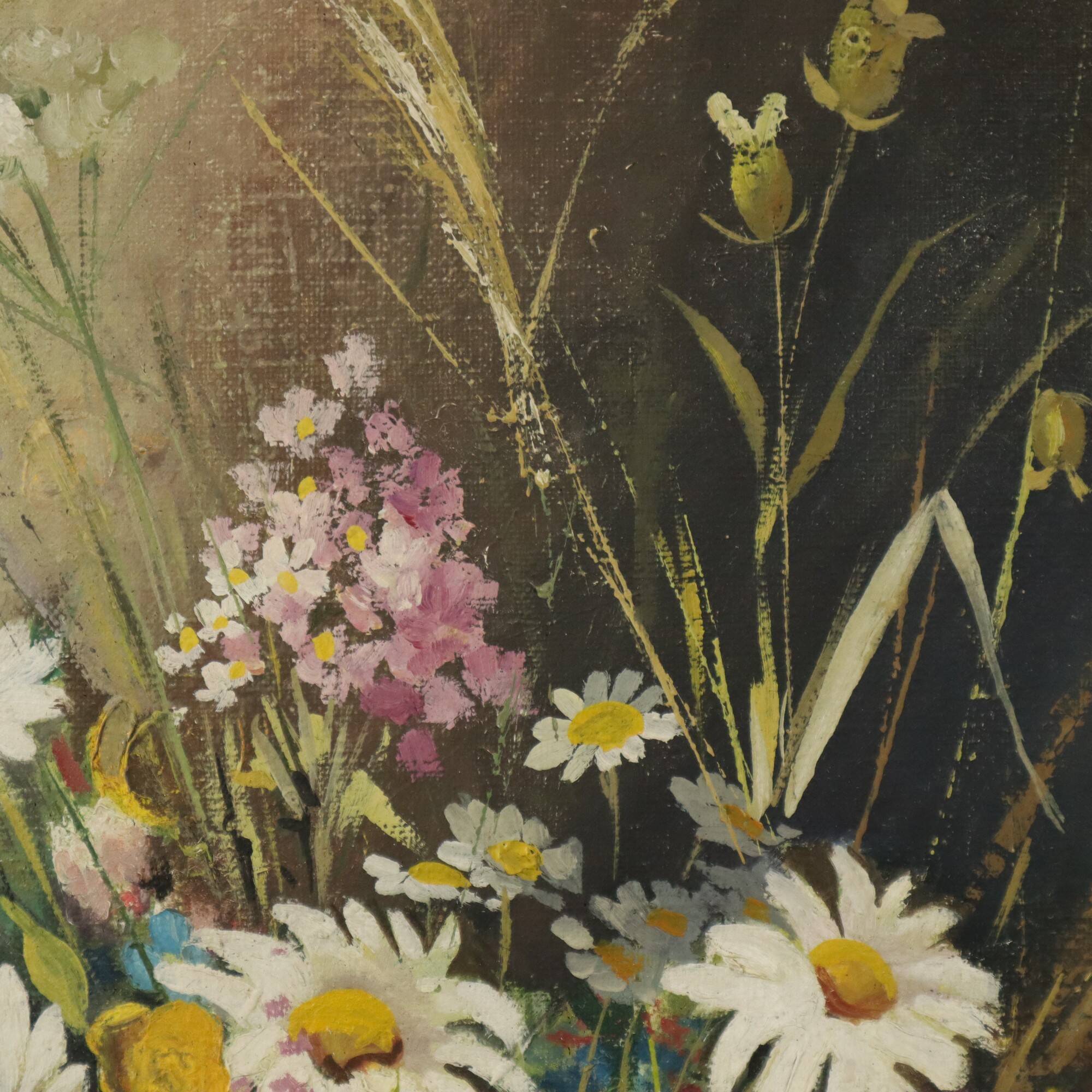 Flowers Bouquet Still Life Painting Oil on Canvas Framed Signed