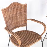 Pair of wicker and iron armchairs