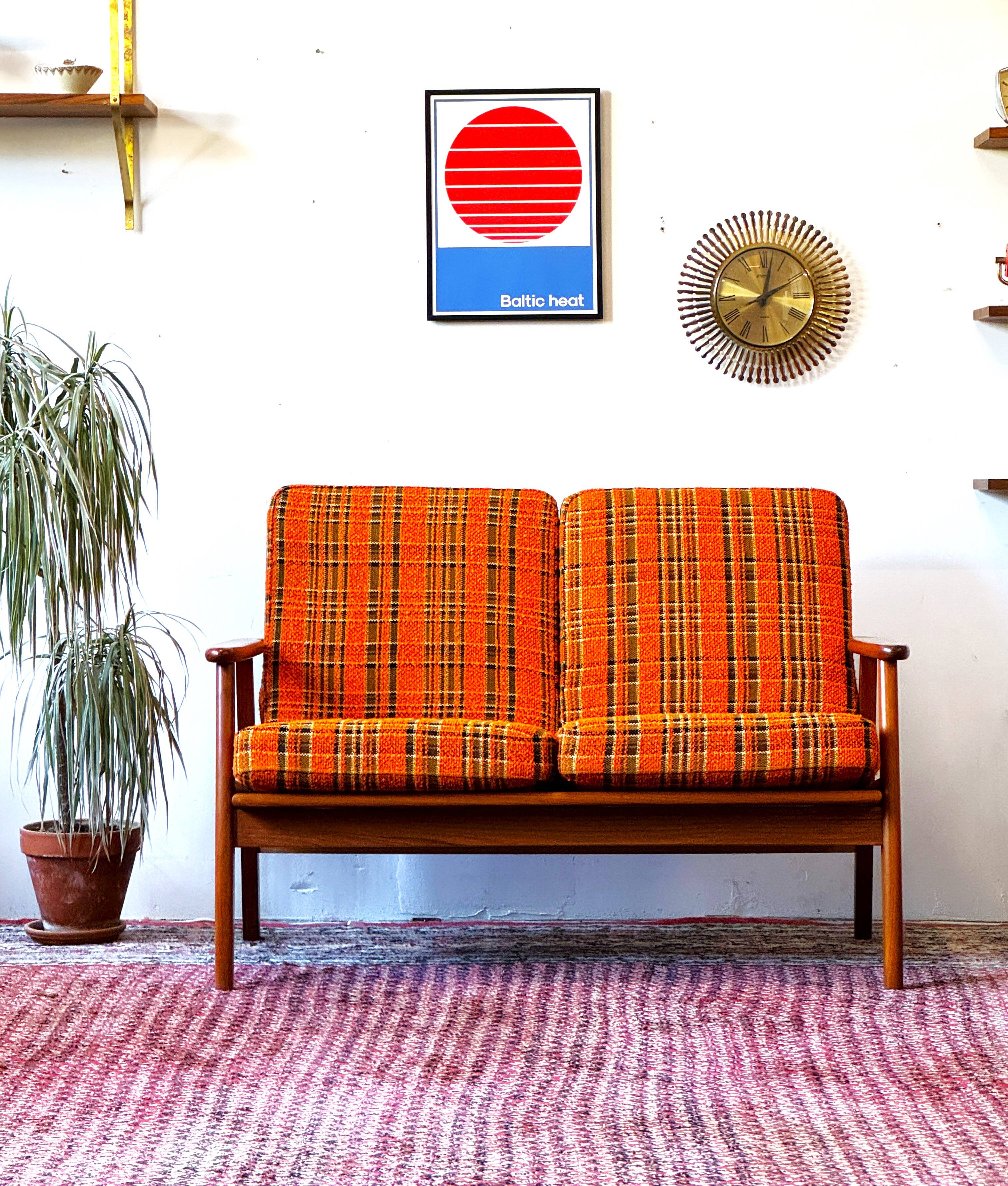 Teak and wool sofa, Denmark 60s/70s, vintage, mid-c modern