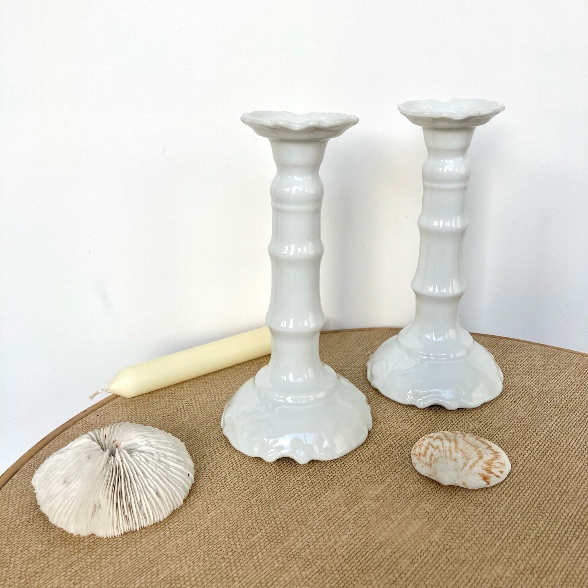 Pair of porcelain candle holders