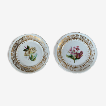 Paire d’assiettes en porcelaine peinte de fleurs milieu XXème siècle