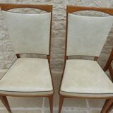 6 Vintage chairs in white beige imitation leather and solid wood with brass legs