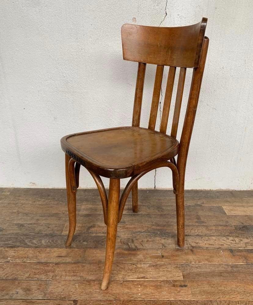 Series of 6 old light wood bistro chairs