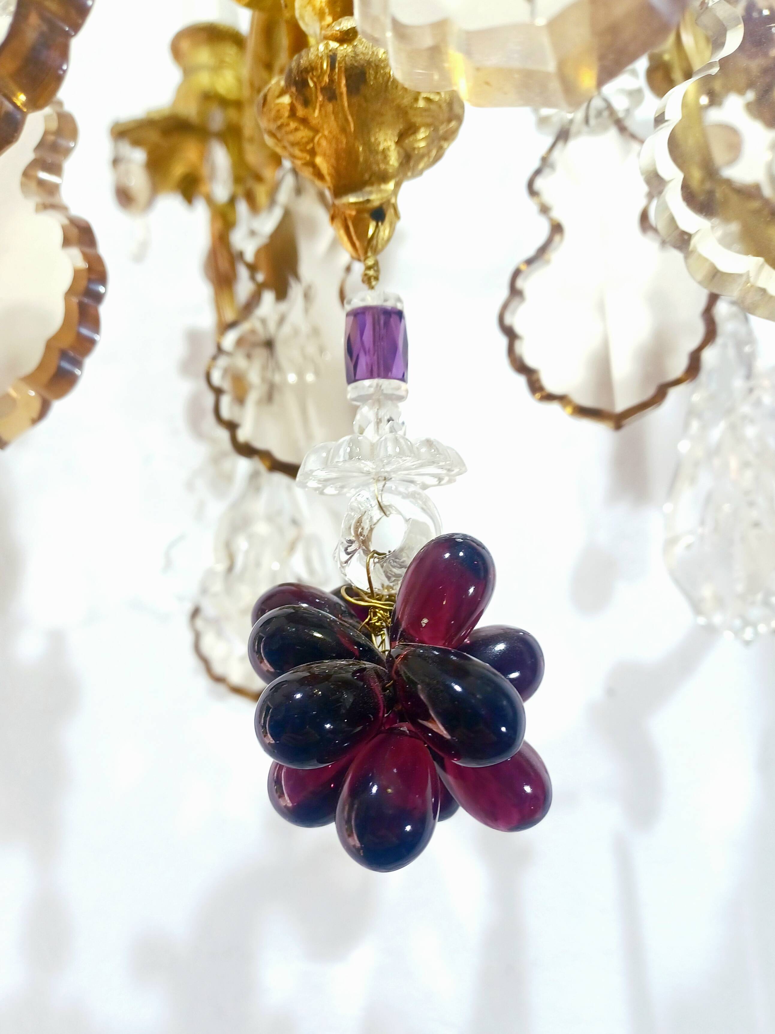 6-light bronze and crystal chandelier