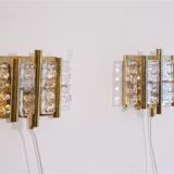 Paire d'appliques scandinave en verre et laiton de Carl Fagerlund