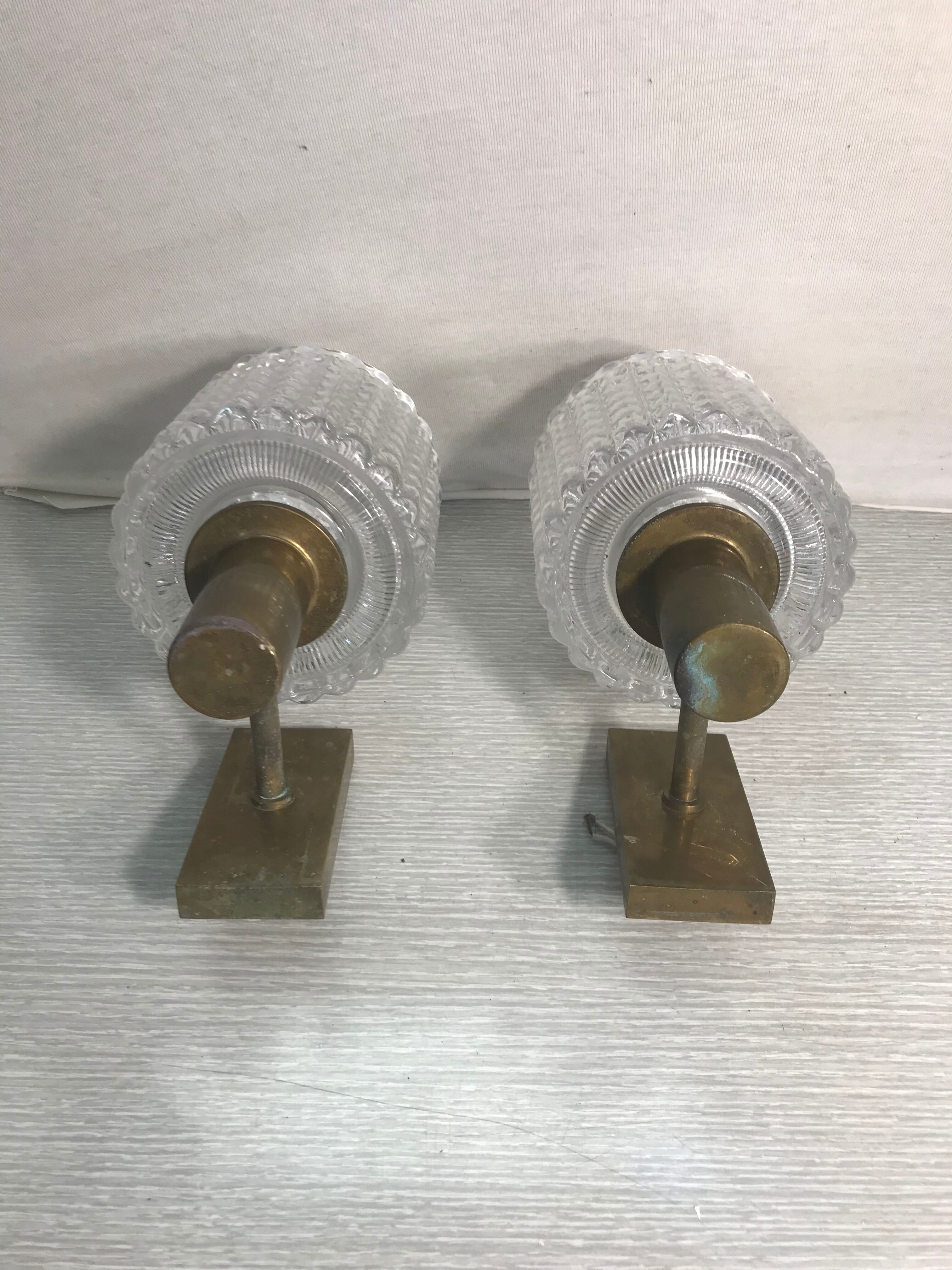 Pair appliques bronze with vintage moulded glass reflectors