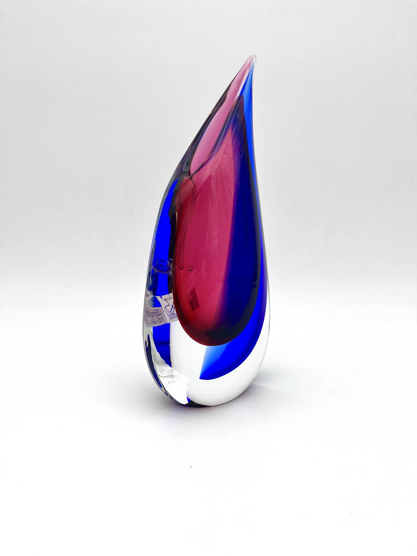 Vase Luigi Onesto Oball Sommerso Flame Blue Magenta 25cm 1.78kg Label