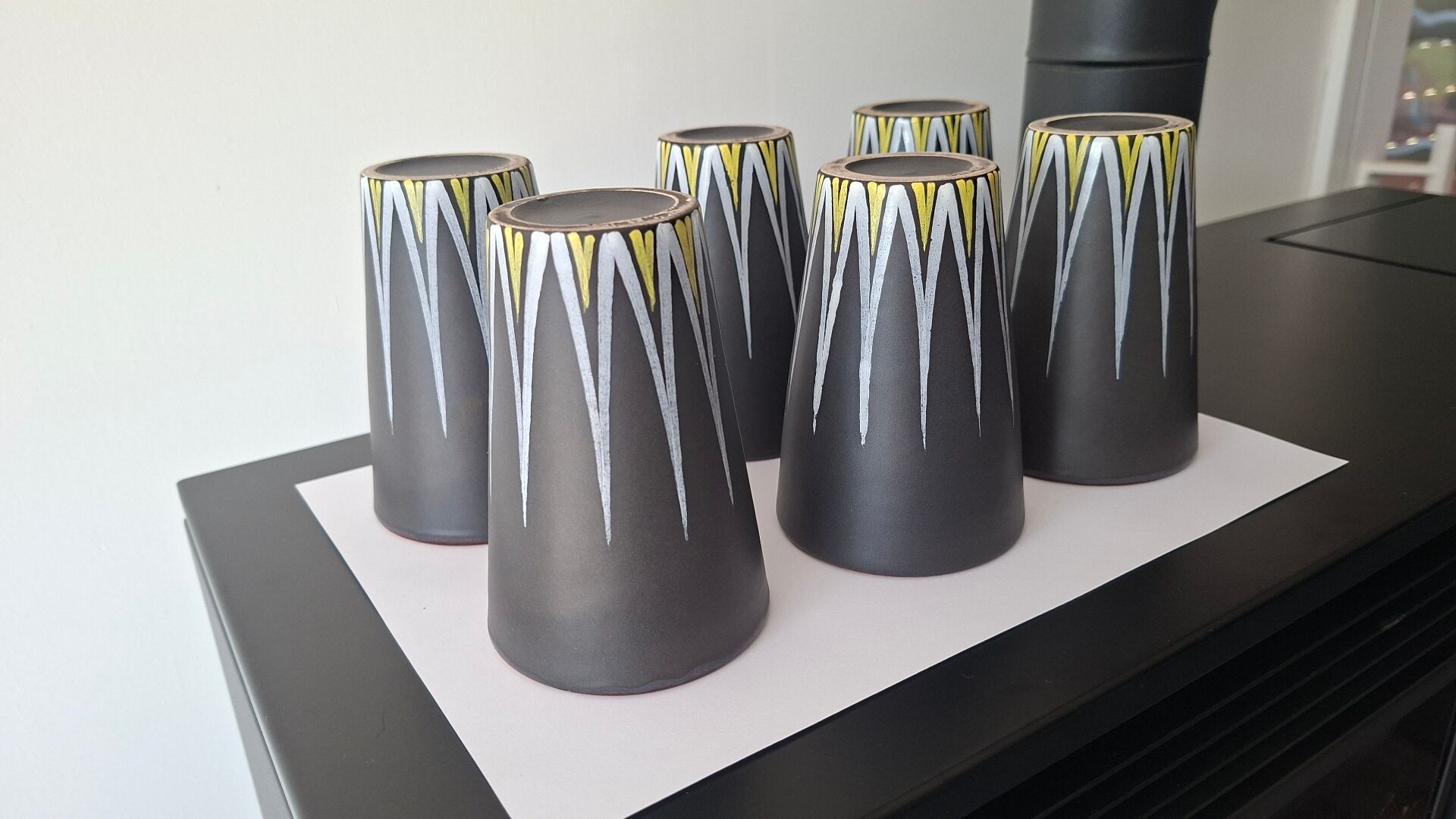 Six Orange and Black Ceramic Vases Vallauris André Baud
