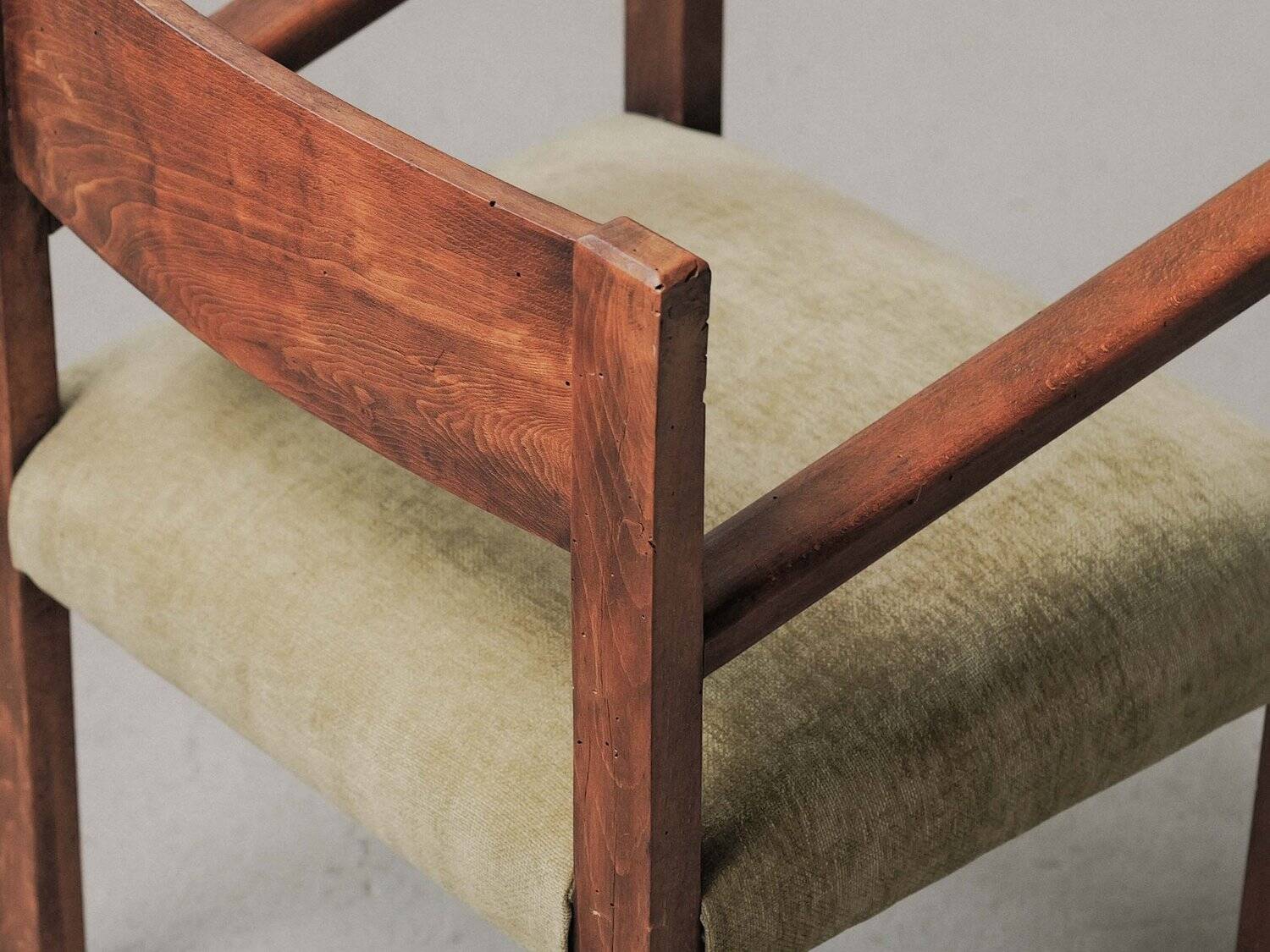 French modernist armchair in wood and green velvet, 1950s