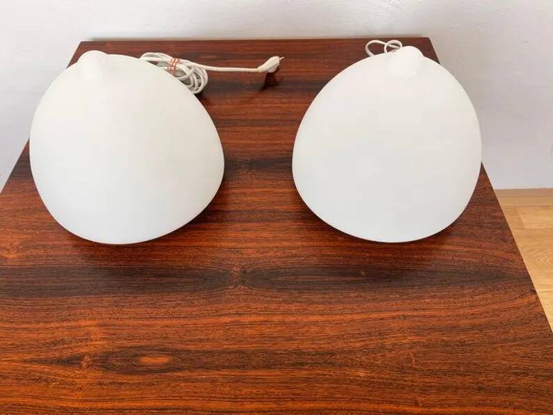 Pair of Czech Opaline Glass Sculptural Table Lamps, 1970s