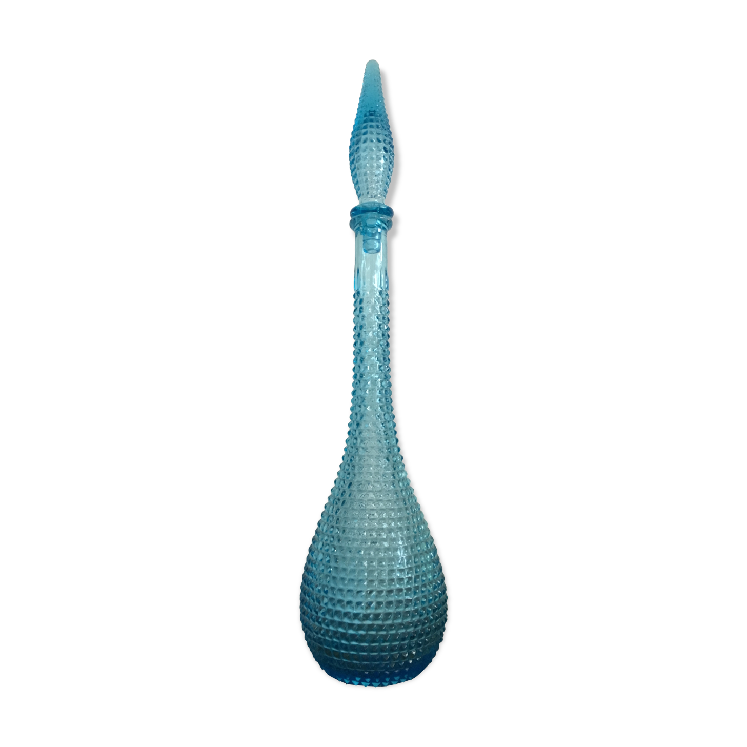 Turquoise blue textured glass carafe
