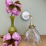 Elbow wall lamp with vintage holophane glass shade