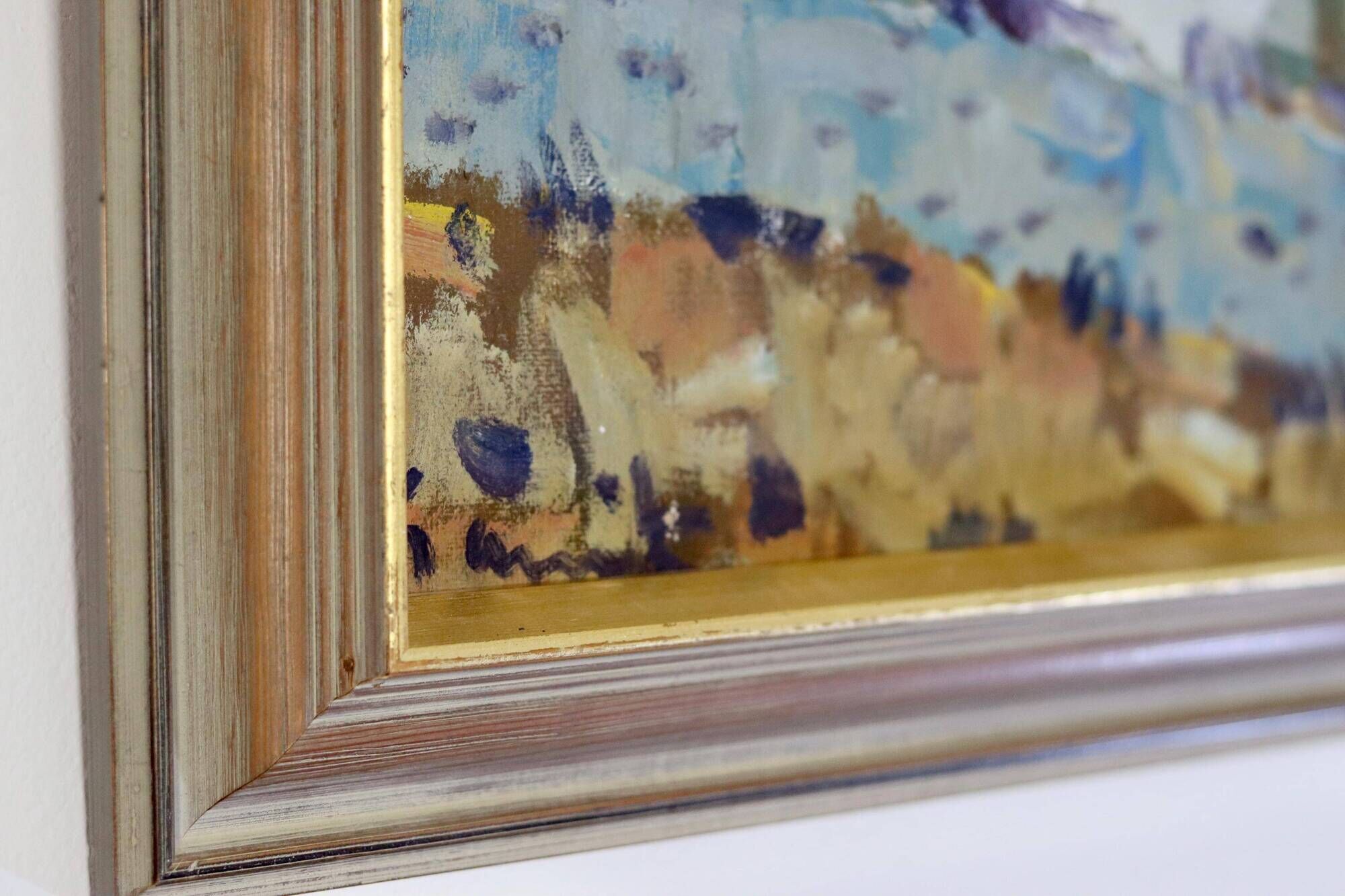 Original Swedish Mid-Century Oil on Canvas “Town” by Tage Garvik Vintage & Framed