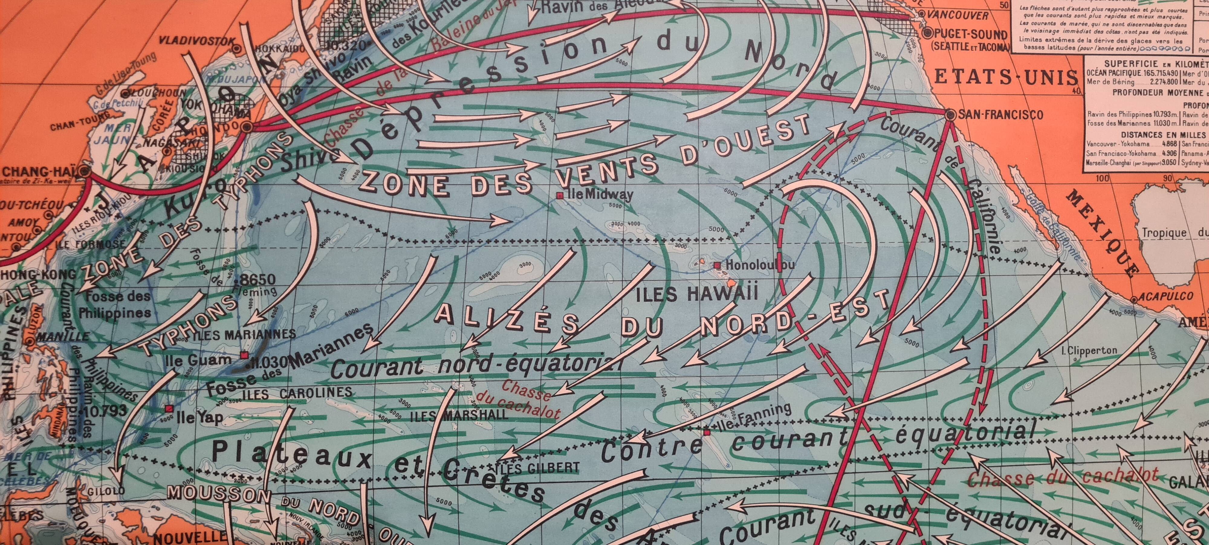 Large vintage school wall map – Pacific Ocean