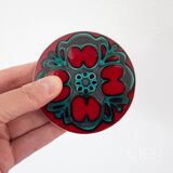 Vintage Jersey Pottery Coaster Set, 1970s Ceramics, Red & Aqua Blue Pattern