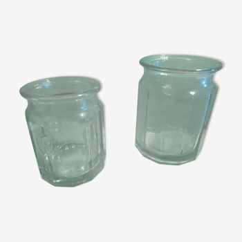 Set de 2 bocaux anciens en verre soufflé