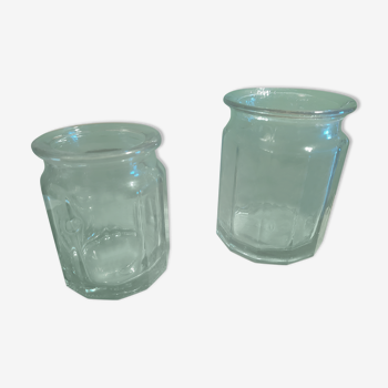 2 old jars in blown glass