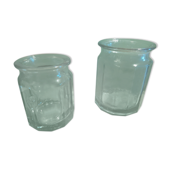 Set de 2 bocaux anciens en verre soufflé