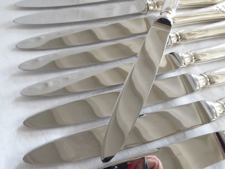 Set of 12 table knives in silver metal