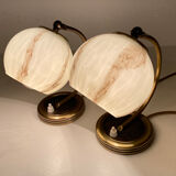 Pair of vintage lamp art deco bauhaus, 30s, marbled glass brass