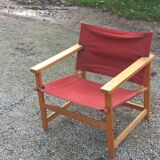 Safari armchair in beech and cotton canvas