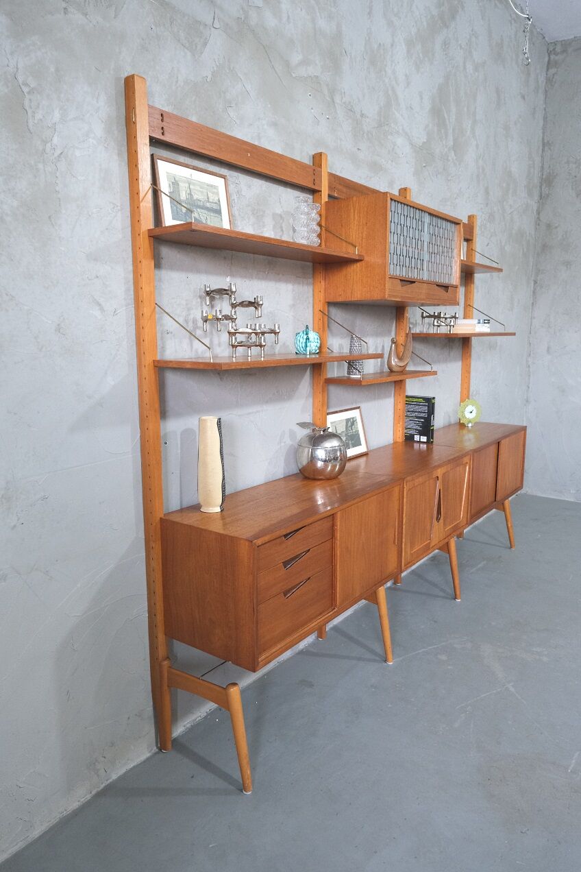 Mid-Century Modular Free Standing  Teak Wall Unit by Kjell Riise for Brodrene Jatogs, Norway, 1960s