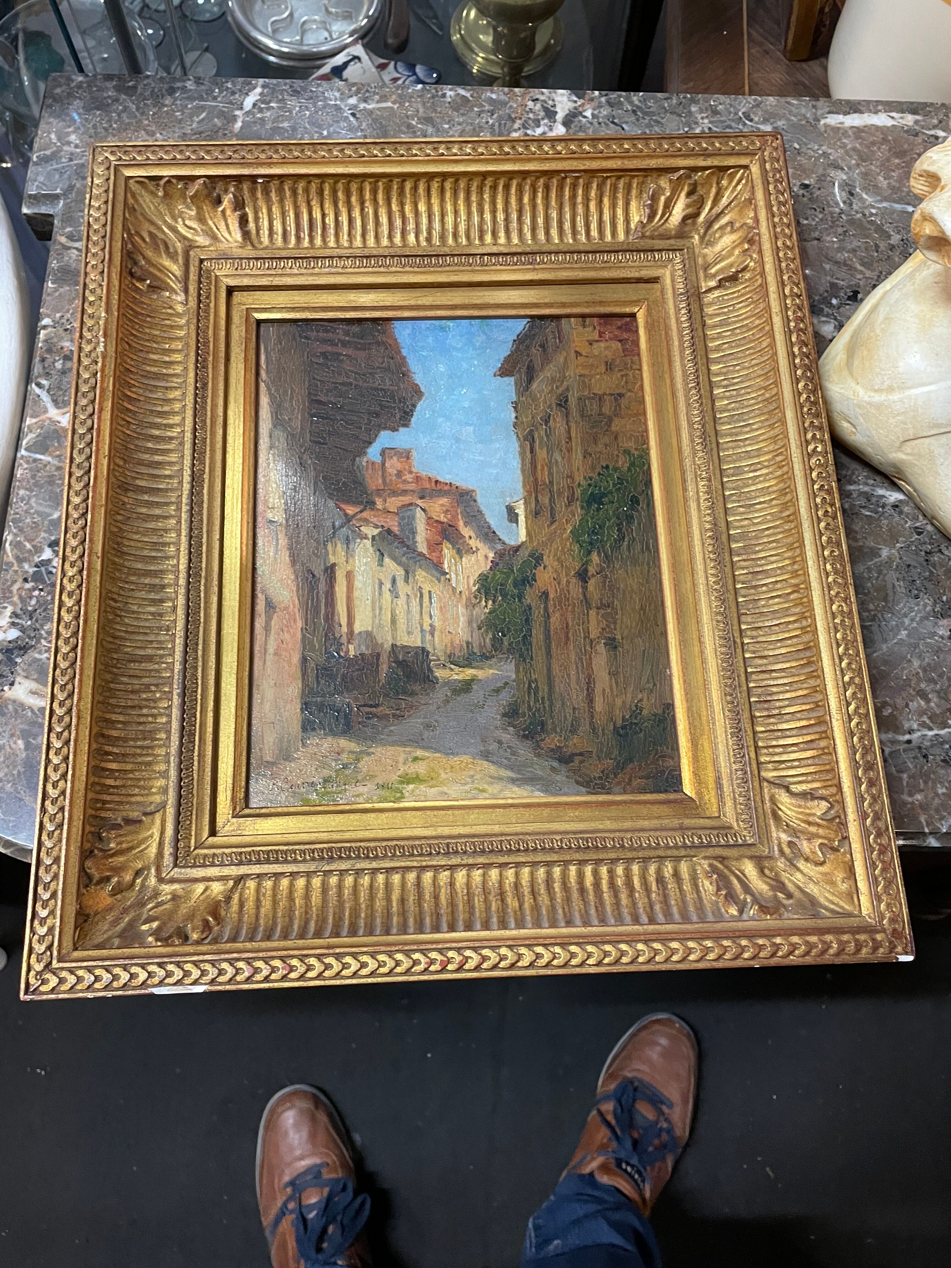 Oil on panel of courregelongue old picturesque street