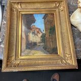 Oil on panel of courregelongue old picturesque street