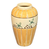 Orange and green ceramic vase with duck motif