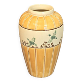 Orange and green ceramic vase with duck motif