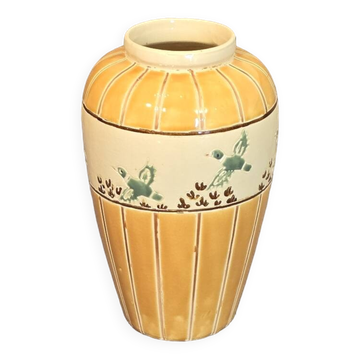 Orange and green ceramic vase with duck motif